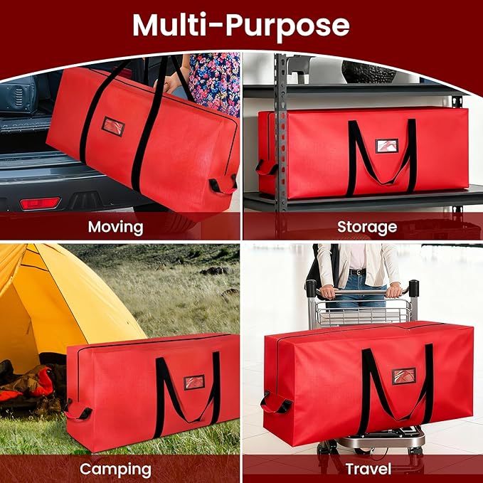 Heavy Duty Christmas Tree Storage Bag for Trees Up to 9ft – Waterproof, 600D Durable Zipper & Handles, Holiday Storage Solution (Red)