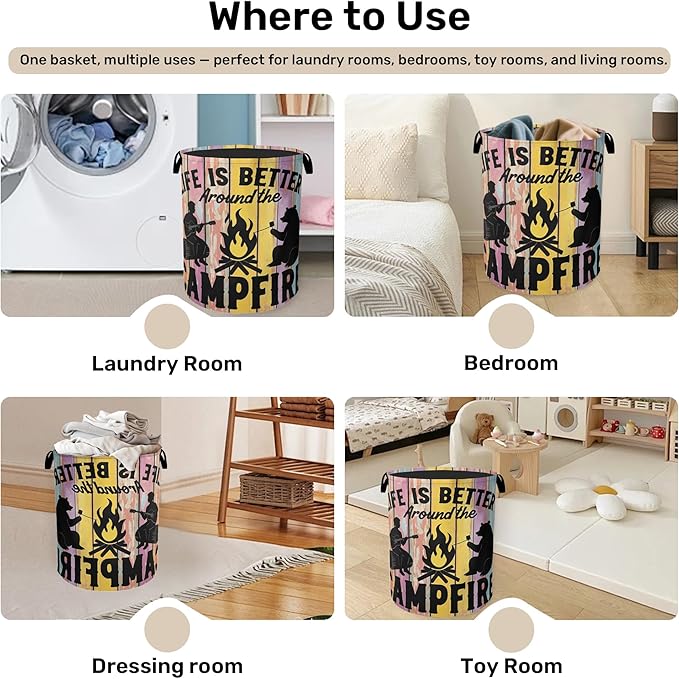 Camping Foldable Laundry Hamper - Waterproof Fabric Storage Basket with Handles, Clothes Hampers for Laundry,Bedroom,Dorm