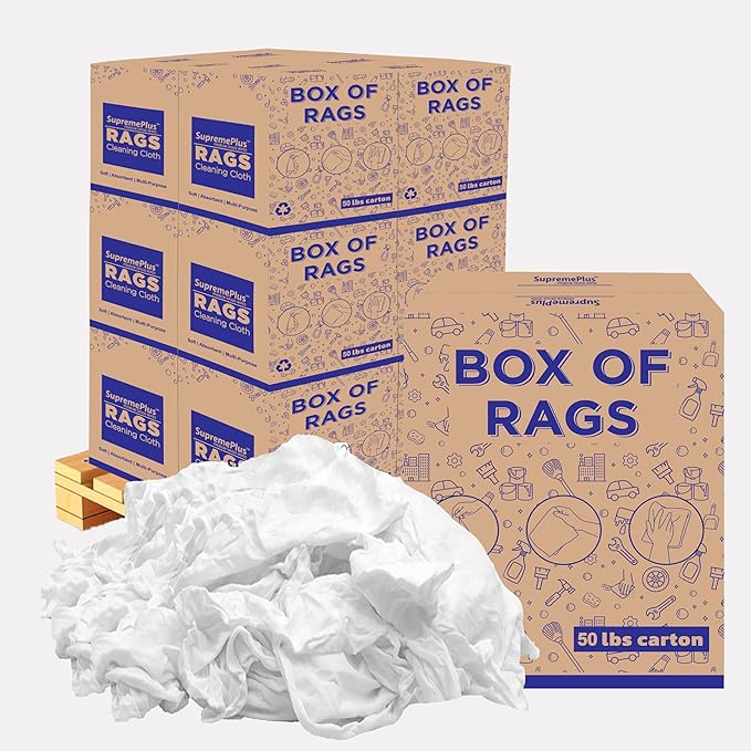 Premium White Knit (600 lbs. Pallet 12x50 lbs. Box of Rags) T-Shirt Cleaning Rags – White Cotton Rag for Cleaning, Staining, Oil, Grease & Dusting – Shop Rags Bulk for Multipurpose