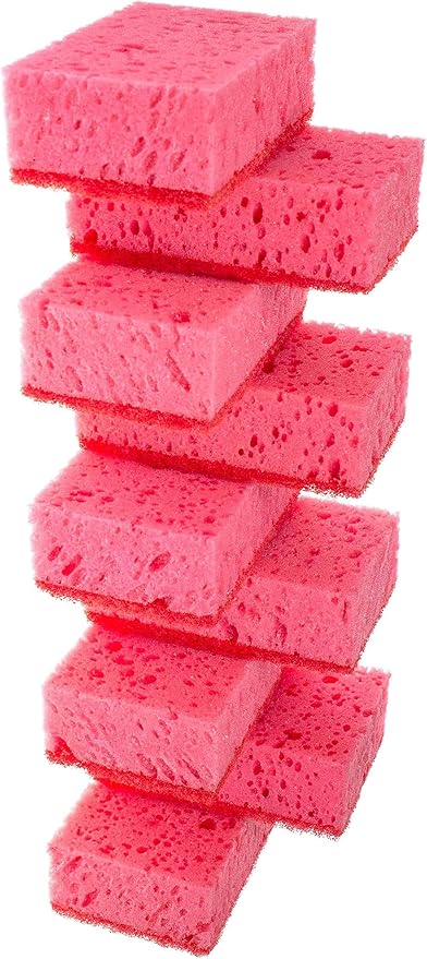 Okleen Pink Multi Use Scrub Sponges. Made in Europe. 9 Pack, 4.3x2.8x1.4 inches. Odorless Heavy Duty & Non Scratch Fiber. Durable and Delicate Scrubber for Kitchen & Bathroom, Housekeeping & Outdoors