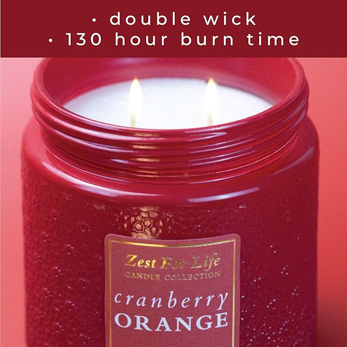 A Cheerful Giver - 28oz Large Scented Candle Jar with Lid- Zest for Life - 130 Hours of Burn Time, Gift for Women (Large, Cranberry Orange)