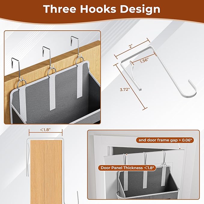 XyVoltic 5-Tier Over The Door Storage Organizer with 10 Side Mesh Pockets, 48 lbs Load Capacity, 3 Hooks Design, Door Hanging Organizer with Clear Windows for Bathroom, Bedroom, Nursery, Kitchen-Grey