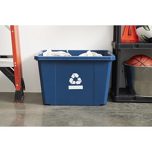Gracious Living Medium Curbside Blue Box, Plastic 17 Gallon/64 Litre Home Trash Can Refuse and Recycling Bin Container with Built-in Handles (24 Pack)