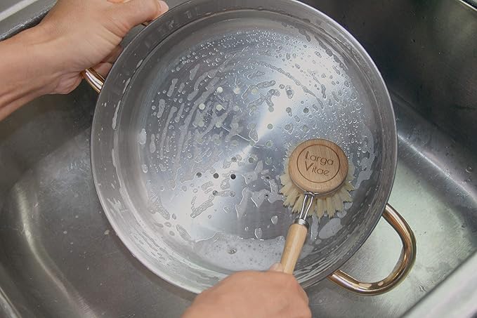 Larga Vitae Wooden Dish Brush Handles Made of Renewable, Biodegradable Bamboo, 3 Replacement Handles for Round 2 in Wide Tampico, Palm, Sisal Hemp, and Other Natural Fiber Bristle Brush Heads (Thin)