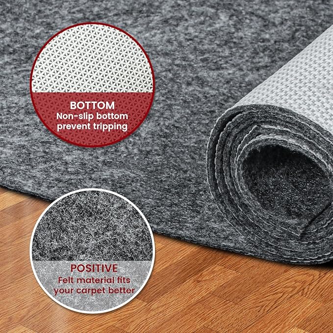 Waterproof Rug Pad, 7x10 ft Area Rug Non-Slip Carpet Pad, 1/4" Thick Non-Slip Rug Pads for All Floors and Finishes, Felt Pad for Hardwood Floors, Keeps Carpets in Place Soft and Safe