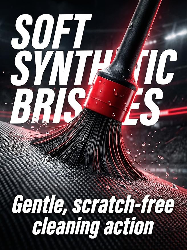 TAKAVU Wheel Tire Brush - Soft Bristle with Short Handle, Included Detailing Brush - Car Cleaning Kit for Rims, Tires, Interior Vents, Emblems - Scratch Safe