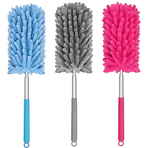 TIMIVO Mini Duster for Cleaning, 360° Bendable Hand Dusters with Extension Pole, Washable Small Duster for Car Interior, Office, Furniture
