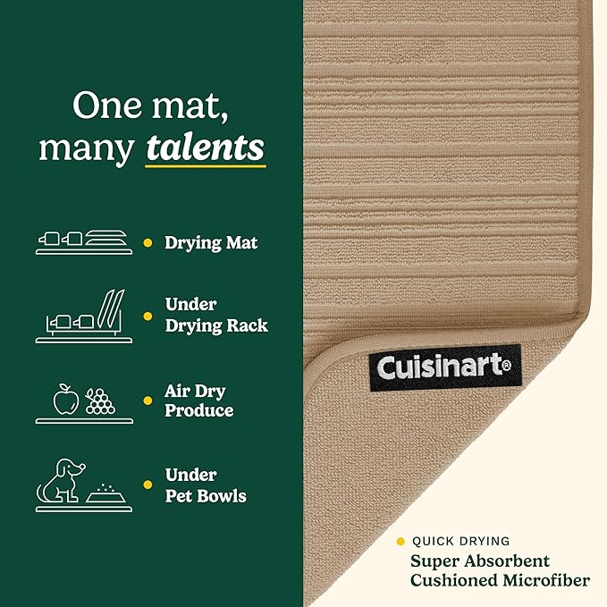 Cuisinart Dish Drying Mats for Kitchen Counter - (2) 18" x 24" Ultra Absorbent Dish Drying Mat XL - Foldable, Machine Washable, Fast Drying Dish Mat