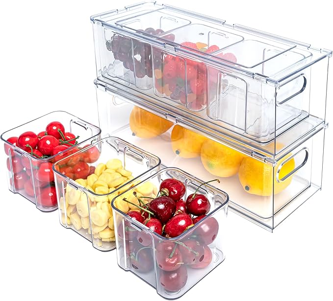 MineSign 3Pack Fridge Organizer Drawer Divider Cube Pull-Out Bins Clear Food Container Refrigerator Storage box Produce Saver for Pantry Kitchen Cabinet