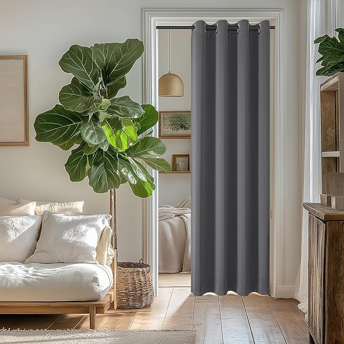 ChrisDowa Blackout Curtains 80 Inches Long for Doorways and Closets, Thermal Insulated Temporary Room Dividers (1 Panel, Grey, 52 x 80 Inch)