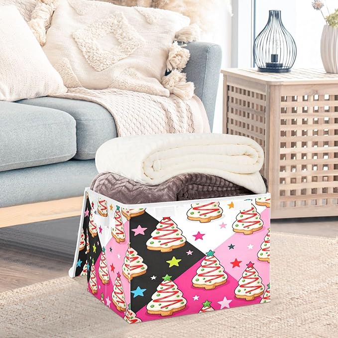 Christmas Tree Cookie Storage Bins with Lids Foldable Storage Basket with Handles Collapsible Large Fabric Organizer Containers for Clothes Shelves Closet Office Home