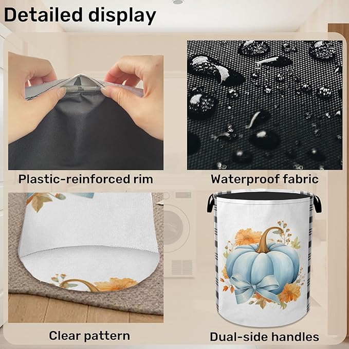Autumnal Pumpkin Foldable Laundry Hamper - Waterproof Fabric Storage Basket with Handles, Clothes Hampers for Laundry,Bedroom,Dorm
