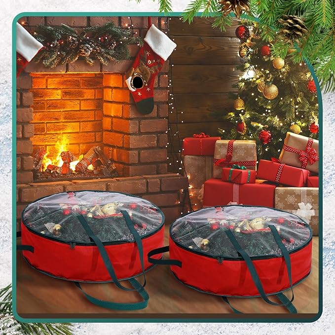Shappy 4 Pcs Christmas Wreath Storage Bag Clear Wreath Box Wreath Storage Containers with Clear Window and Handle Christmas Garland Storage Containers for Xmas Holiday Seasonal Storage (24 Inch)