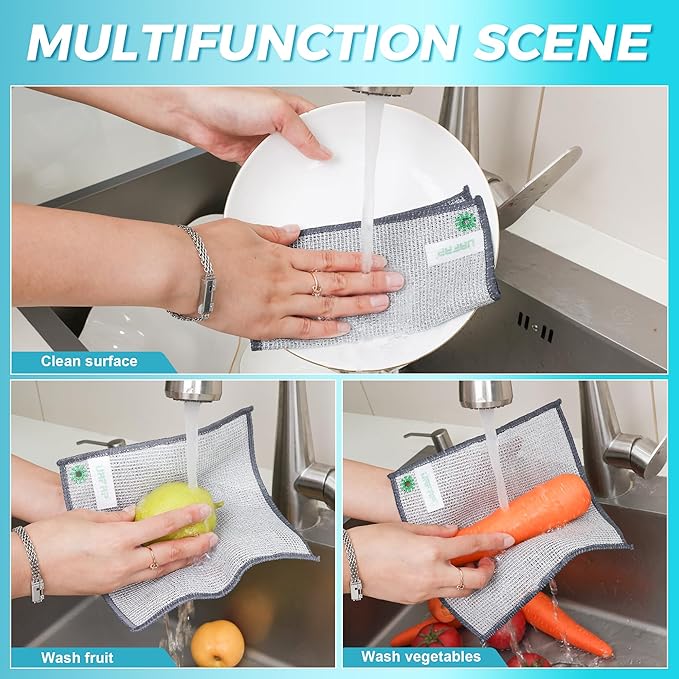 UAFAP 12 PCS Non Scratch Wire Dishcloth, Cleans Fast Without Scratching, Stands Up to Stuck-on Grime, Multi-Surface Safe, Wire Dishwashing Rag Cleaning Power for Everyday Jobs 7.87“ x 7.87”