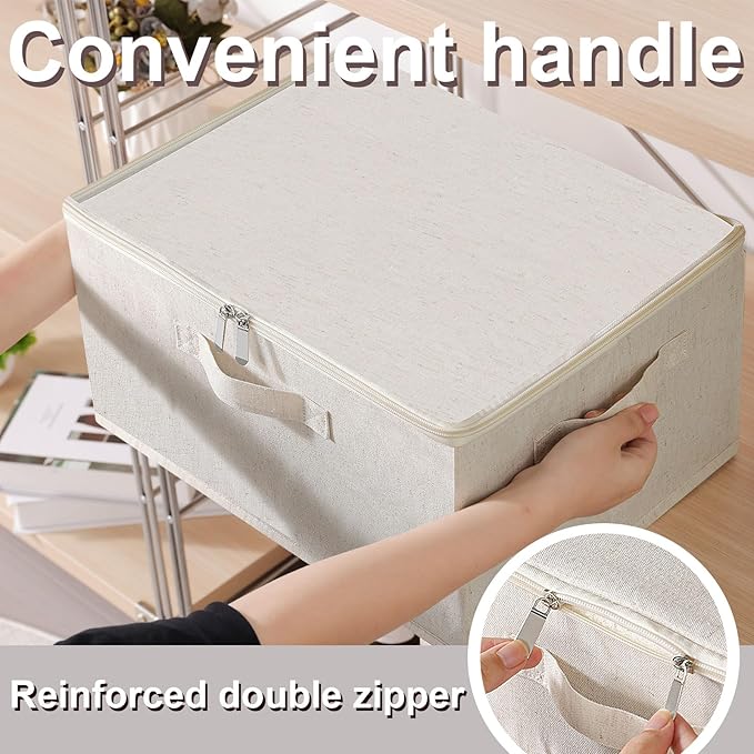 ENUMAIL Fabric Underbed Storage Bins with Lid, Foldable Cube Organizer, Home Wardrobe Containers Box for Organizing Clothes, Shoes, Blankets, Pillows, 19.6x15.7x11.8Inches, Beige, 2 Pack