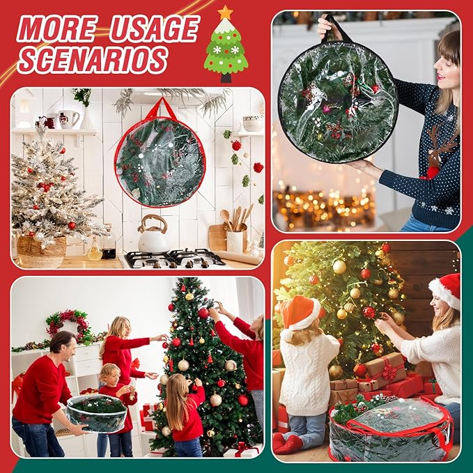 Zhengmy 6 Pcs Clear Christmas Wreath Storage Bag Wreath Storage Container With fixing strap Wreath Storage Box with Handles for Storing Garland Holiday Wreath Wrapping(30 Inches)