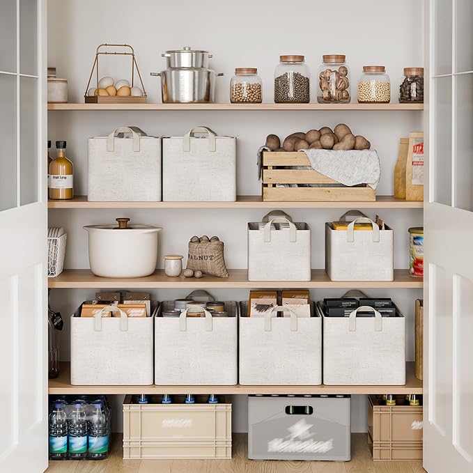 StorageWorks Storage Bins, Shelves Baskets for Organizing, 45L Extra Large Fabric Closet Organizers with Handles, Metal Frame, Beige?Cotton-linen?, 2-Pack