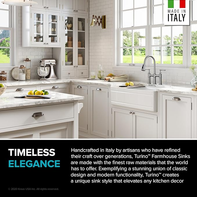KRAUS Turino Workstation 33-inch Farmhouse Reversible Apron Front Fireclay Single Bowl Kitchen Sink with Accessories in Gloss White, KFR4-33GWH