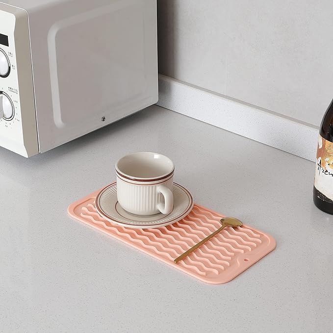 MicoYang Silicone Dish Drying Mat for Multiple Usage,Easy clean,Eco-friendly,Heat-resistant Silicone Mat for Kitchen Counter or Sink,Refrigerator or Drawer Liner Pink S 12 inches x 6 inches