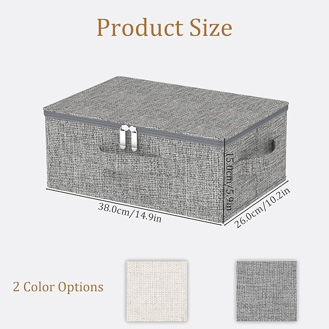 ENUMAIL Blanket Bags with Lid, Foldable Underbed Storage Bins, Home Basket Container for Organizing Clothes, Shoes, Pillows, 14.9x10.2x5.9Inches, Grey, 2 Pack