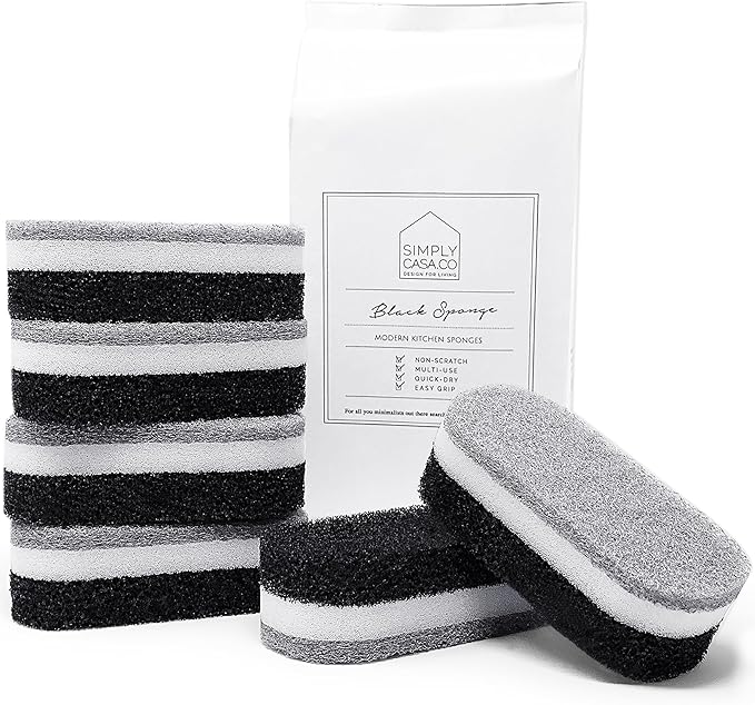 SIMPLYCASA Kitchen Dish Cleaning Sponges - Pack of 6 | Non-Scratch & Fast-Drying | Reusable Scrubbers for Kitchen & Household Use | Stylish Black & White Design