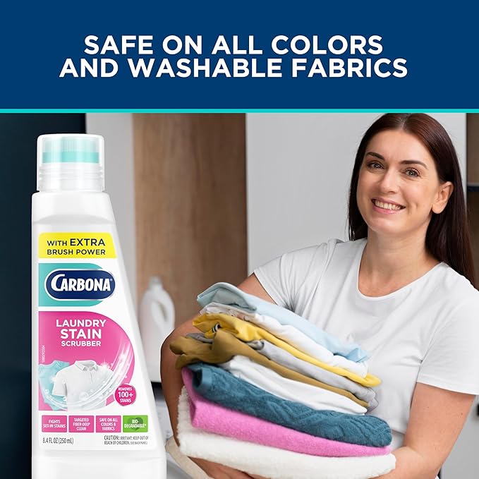 Carbona Laundry Stain Scrubber | Bio-Enzyme Stain Remover | Eliminates Fat, Oil, Blood, Milk, Fruit, Ketchup, Vegetables & Baby Food Stains | Save On Skin & Washable Fabrics | 1 Pack, 8.4 Fl Oz