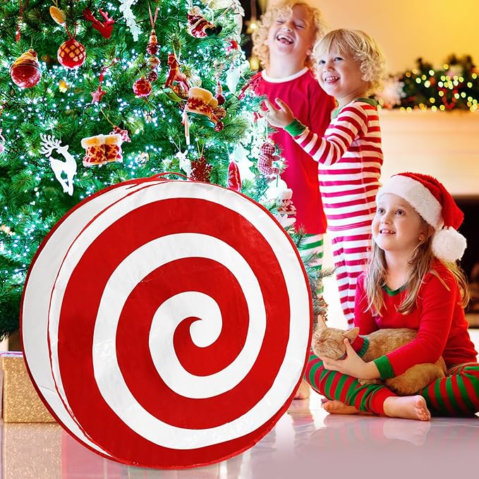 4 Pcs 30 Inch Christmas Wreath Storage Bag Candy Cane Wreath Storage Container Clear Window Dual Zipper Handle Red White Peppermint Garland Organizer for Holiday Decoration, Classic Lollipop