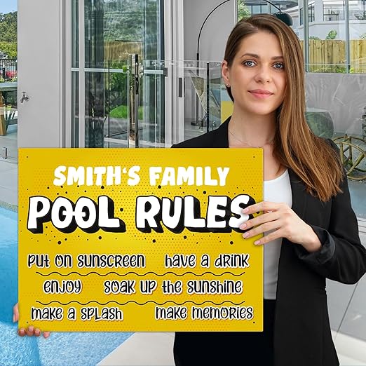 Custom Pool Sign, Pool Rules Put On Sunscreen for Pool Décor Sign, 18x24 Inches, Rust Free .063 Aluminum, Fade Resistant, Made in USA by Sigo Signs