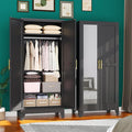 71" Metal Armoire Wardrobe Closet, Steel Clothing Storage Cabinet with Mirror and Adjustable Shelves, Household Steel Wardrobes Storage Cabinet with Adjustable Standing Feet and Hanging Rod（Black）
