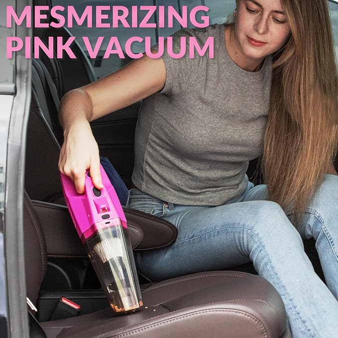 ThinkLearn Car Cleaning Kit, Car Vacuum Detailing Kit Interior with High Power Handheld Vacuum, Including 7Pcs Detailing Brush Set, Windshield Cleaner, Pink Car Accessories for Women