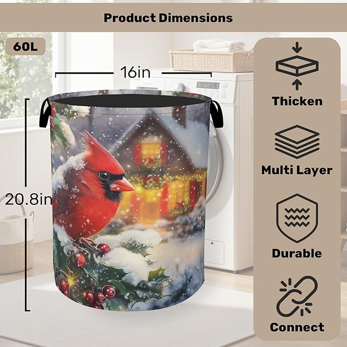 Red Cardinal Cottage Foldable Laundry Hamper - Waterproof Fabric Storage Basket with Handles, Clothes Hampers for Laundry,Bedroom,Dorm