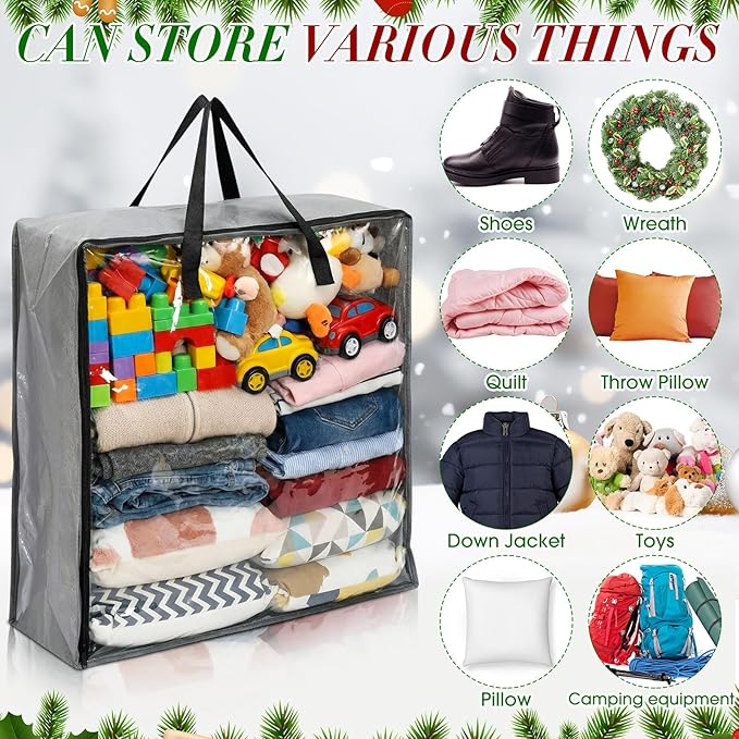 Oversized 6 Pack Storage Bags with Zipper 25 Gallon Tote Bags Moving Travel Camping Essentials Packing Supplies for Clothes Wreaths Quilts Decorations Toys, 26 x 26 x 8.7 Inches(Gray)