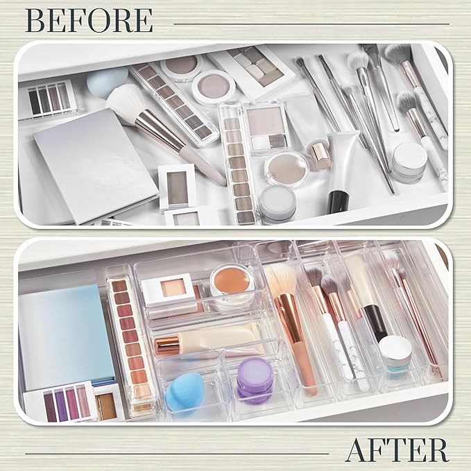 STORi SimpleSort 10-Piece Stackable Clear Drawer Organizer Set | Multi-size Trays | Makeup Vanity Storage Bins and Office Desk Drawer Dividers | Made in USA