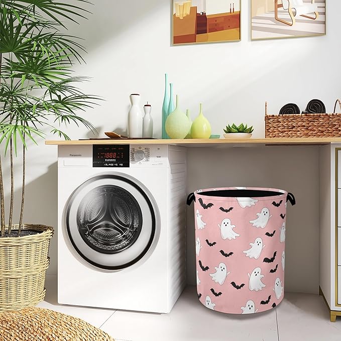 Bat Ghost Laundry Basket,Halloween Foldable Oxford Cloth Tote Bag Laundry Hamper Clothes Storage Bucket Organizer for Bedroom Laundry Storage Dormitories 16" x 20.8"