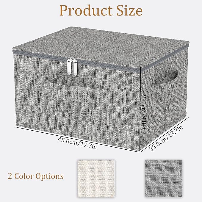 ENUMAIL Underbed Storage Box Containers with Lid, Foldable Blanket Baskets, Home Underbed Organization for Organizing Clothes, Shoes, Pillows, 17.7x13.7x9.8Inches, Grey, 2 Pack