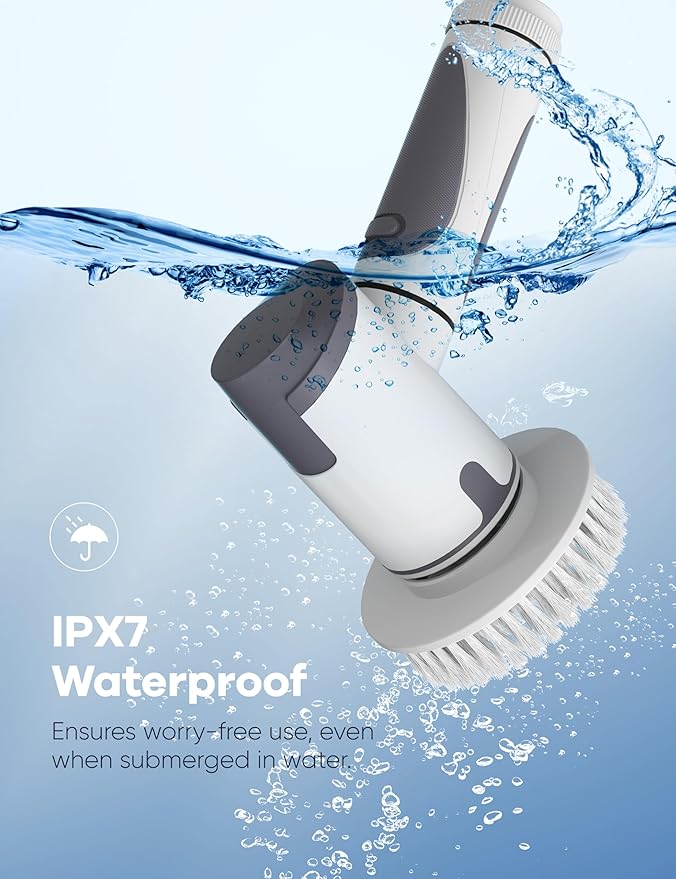 Wildley Electric Spin Scrubber,Power Scrubber Dual Speeds Cordless Shower Scrub Brush with Handle,Cleaning Brush with IPX7 Waterproof,8 Brush Heads for Kitchen,Tile,Tub (Short Purple)