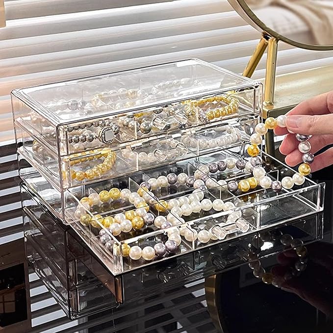 SPAKOWN Earring Organizer, Acrylic Earring Box Large 18 Compartments Jewelry Holder Organizer with 3 Drawers Stackable Earring Bracelet Storage Case Jewelry Boxes for Women (Clear)