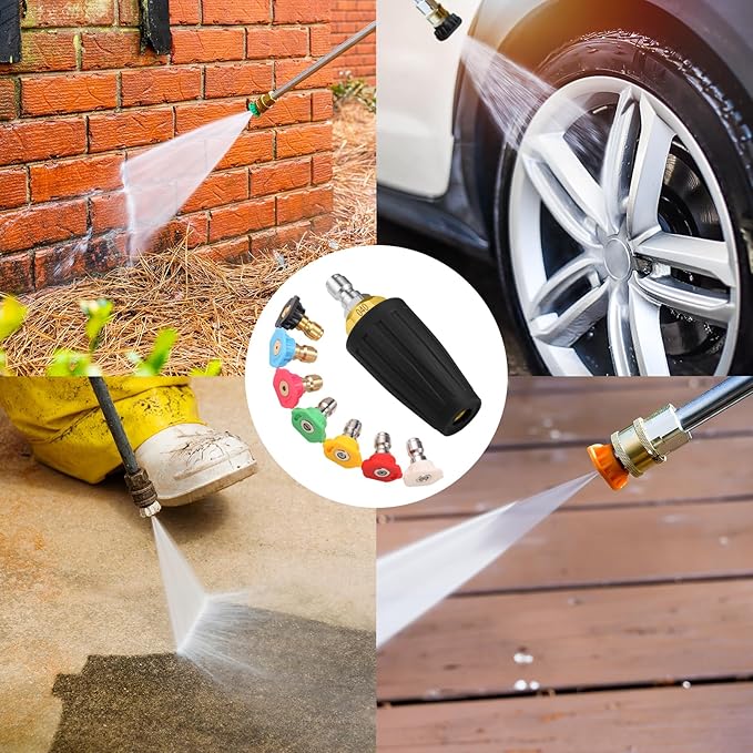 VORIGY 4000 PSI Turbo Nozzle Pressure Washer Pressure Washer Tips 1/4" Quick Connect with 7 Power Washer Nozzle Tips Kit Multiple Degrees (0, 15, 25, 40, 65, Rinse1, Soap2) for Car Concrete Brick