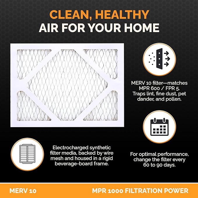 Tiger Tough MERV 10 Air Filters, 9x12x1 – MPR 1000 Pleated HVAC AC Furnace Filter Replacement for Home, Pack of 12