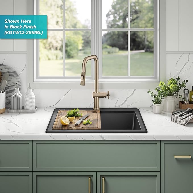 KRAUS Bellucci 25-inch Granite Workstation Drop In Top Mount Single Bowl Kitchen Sink in White with Accessories, KGTW12-25WH
