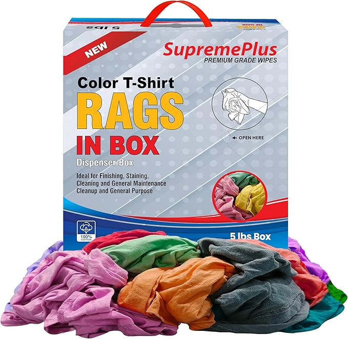 Premium Color Knit Cleaning Cloths (5 lbs. Compressed Box) – Shop Rags Bulk for Workshops, Mechanics, Painters, and Home Use, Multipurpose Cotton T-Shirt Rags