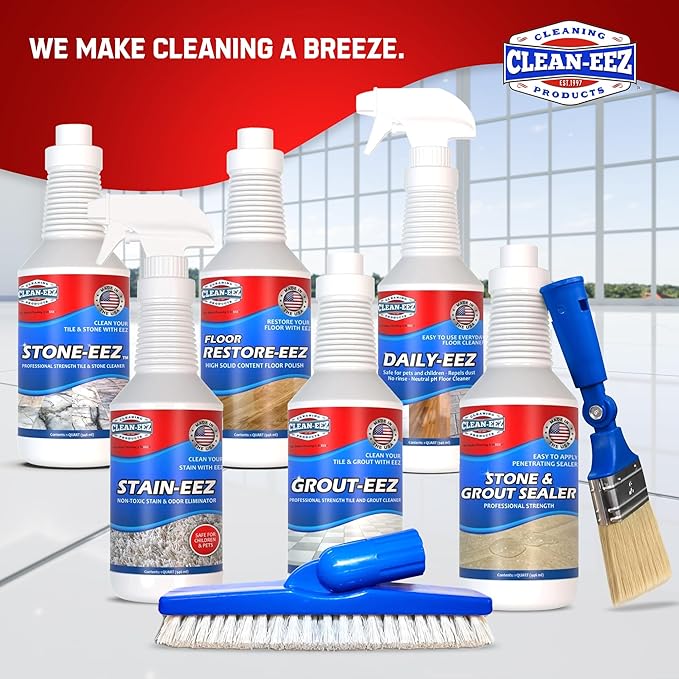 Clean-EEZ Grout Brush Combo Kit - Stand Up & Handheld V-Shaped Brushes with Curled Bristles - Easy Grout Cleaning Without Bending - Perfect for Tile, Showers & Hard-to-Reach Spots - Durable