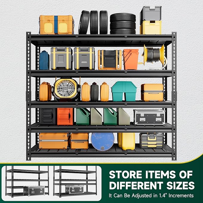 cynnda 5-Tier 60" W X 24" D X 72" H Storage Shelves 3000LBS Garage Shelving Metal Storage Racks and Shelving Adjustable Heavy Duty Shelf Units for Basement Industrial(Black)
