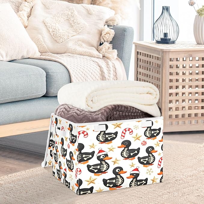 Christmas Skeleton Ducks Storage Bins with Lids Foldable Storage Basket with Handles Collapsible Large Fabric Organizer Containers for Clothes Shelves Closet Office Home