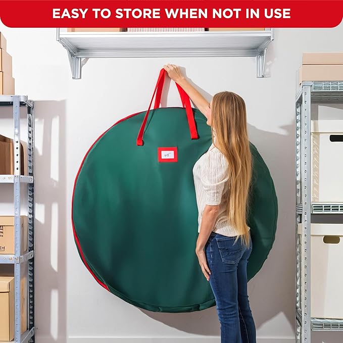 HOLDN’ STORAGE Premium Wreath Storage Bag - Durable Material - Waterproof - Heavy-duty Christmas Storage Container for Xmas Wreath with Dual Zipper Closure, Tear-proof, 48"W x 8"D - Green