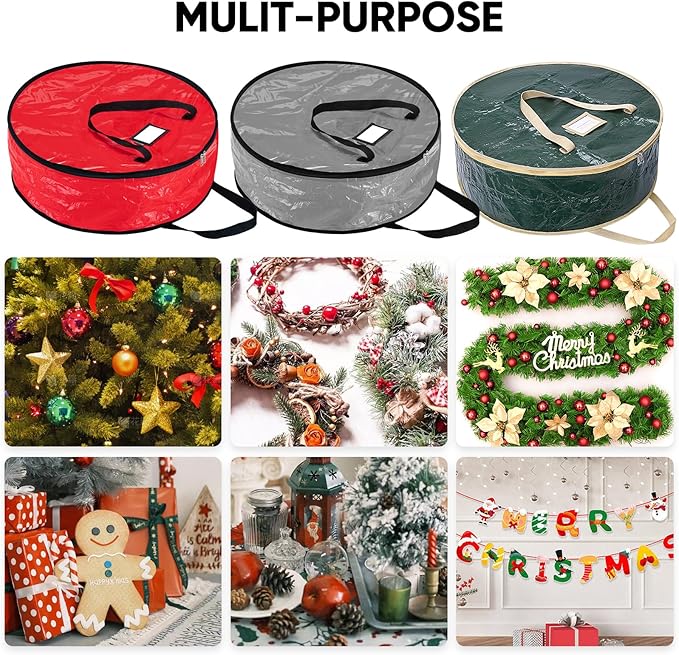 BALEINE Wreath Storage Container, 2 Pack Christmas Wreath Storage Bag with Tear Resistant PE Material and Reinforced Handle for Holiday Xmas (Green, 24"x8")