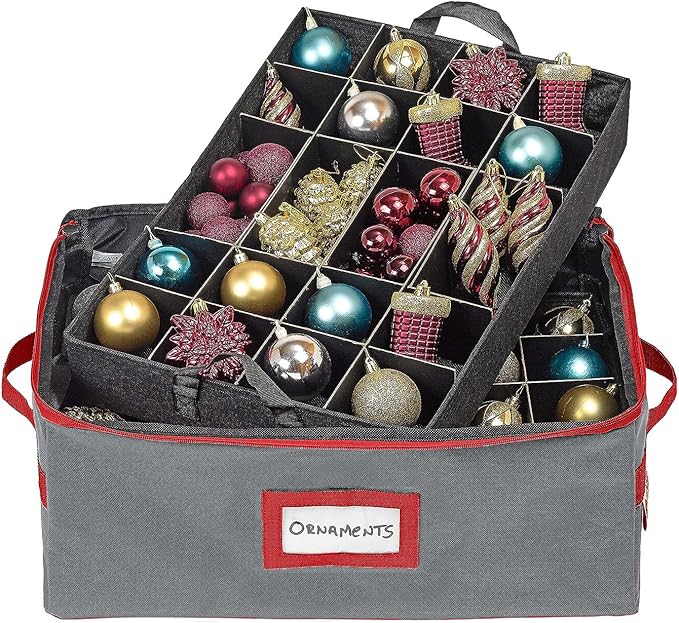 HOLDN’ STORAGE Christmas Ornament Storage Box with Dividers - Fits 72-3” Ornaments, 3 Removable Trays, Durable & Space-Saving, Clear Top Lid, Convenient Storage Designed, Grey