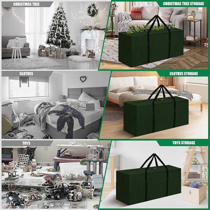 2 Pack Christmas Tree Storage Bag Fits Up to 12 Ft Tall Artificial Disassembled Trees, Waterproof Xmas Tree Bag Heavy Duty Extra Large Christmas Tree Storage Bag with Handles & Zipper (Green)