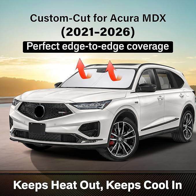 EcoNour Windshield Sun Shade Compatible for Acura MDX 2021–2026 | Luxury SUV Front Window Sunshade | Foldable Sun Visor Protector | UV & Heat Blocking | Keeps Interior Cooler
