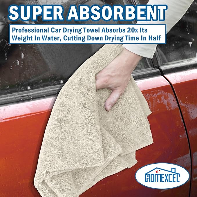 HOMEXCEL Professional Large Microfiber Car Drying Towels 2 Pack, Lint Free, Scratch Free, Highly Absorbent Drying Towel for Cars, SUVs, RVs, Trucks, and Boats,31" x 24",Brown